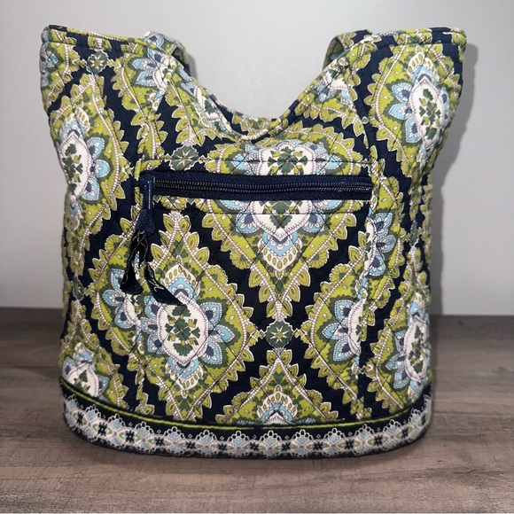 Vera Bradley Tote Bag Purse Retired Cambridge Pattern Green Blue Geometric - Picture 3 of 14